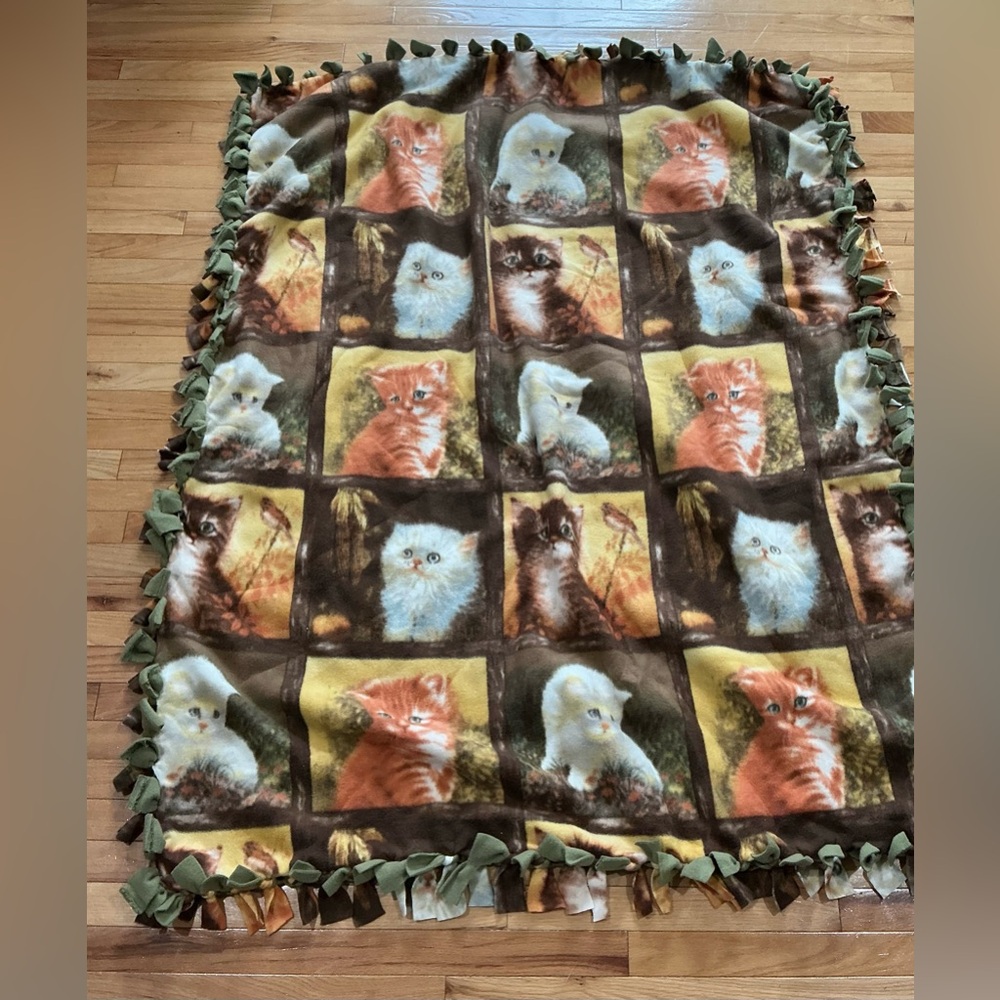 Charming Home Made Cat Blanket with Green and Brown Hues